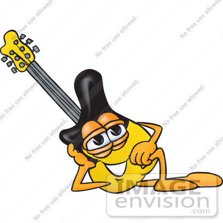 #24076 Clip Art Graphic of a Yellow Electric Guitar Cartoon Character Resting His Head on His Hand by toons4biz