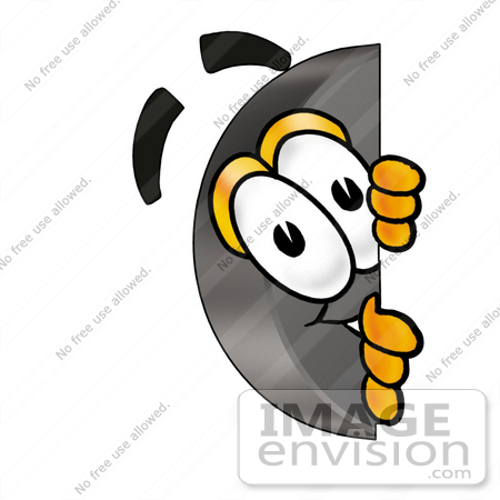 #24119 Clip Art Graphic of an Ice Hockey Puck Cartoon Character Peeking Around a Corner by toons4biz