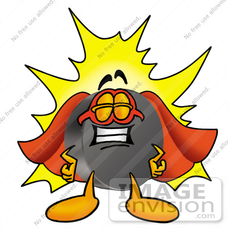 #24120 Clip Art Graphic of an Ice Hockey Puck Cartoon Character Dressed as a Super Hero by toons4biz
