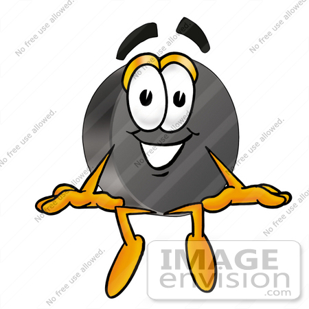 #24129 Clip Art Graphic of an Ice Hockey Puck Cartoon Character Sitting by toons4biz