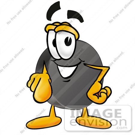 #24137 Clip Art Graphic of an Ice Hockey Puck Cartoon Character Pointing at the Viewer by toons4biz