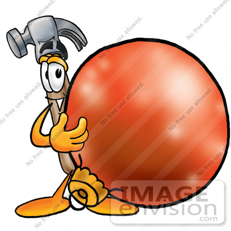 #24148 Clip Art Graphic of a Hammer Tool Cartoon Character With a Christmas Bauble by toons4biz