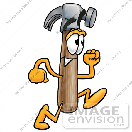 #24154 Clip Art Graphic of a Hammer Tool Cartoon Character Running by toons4biz