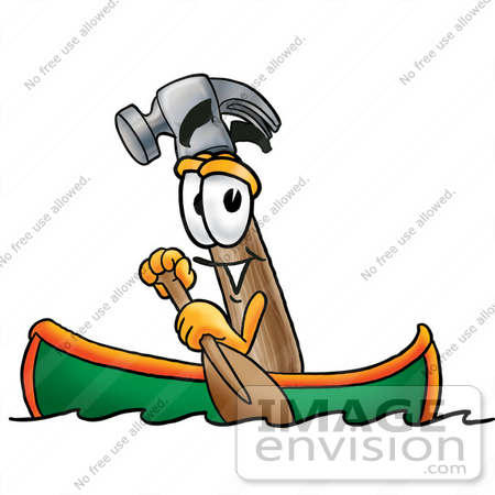 #24156 Clip Art Graphic of a Hammer Tool Cartoon Character Rowing a Boat by toons4biz