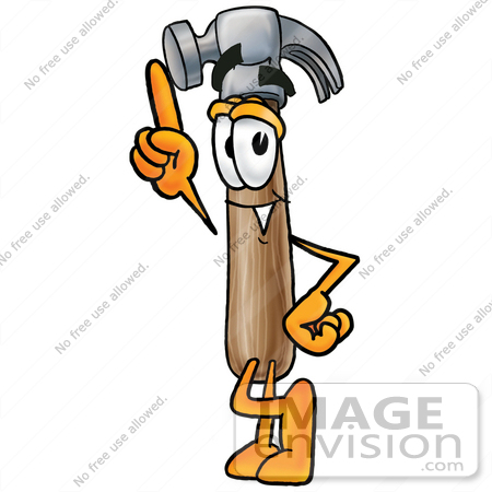 #24160 Clip Art Graphic of a Hammer Tool Cartoon Character Pointing Upwards by toons4biz