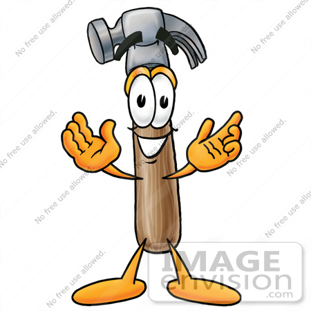 #24161 Clip Art Graphic of a Hammer Tool Cartoon Character With Welcoming Open Arms by toons4biz