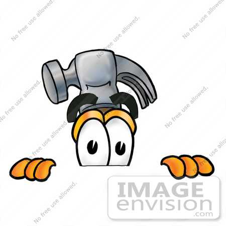 #24175 Clip Art Graphic of a Hammer Tool Cartoon Character Peeking Over a Surface by toons4biz