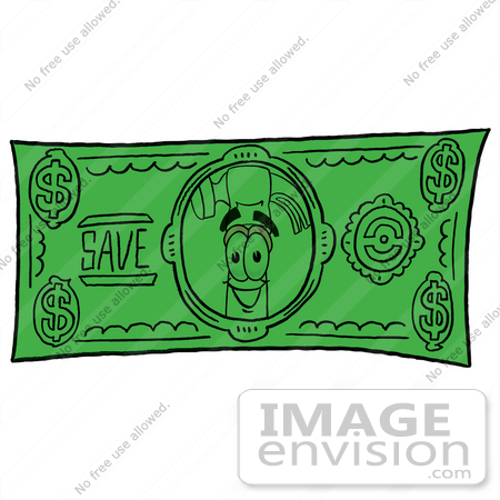 #24186 Clip Art Graphic of a Hammer Tool Cartoon Character on a Dollar Bill by toons4biz