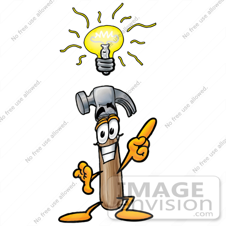 #24193 Clip Art Graphic of a Hammer Tool Cartoon Character With a Bright Idea by toons4biz