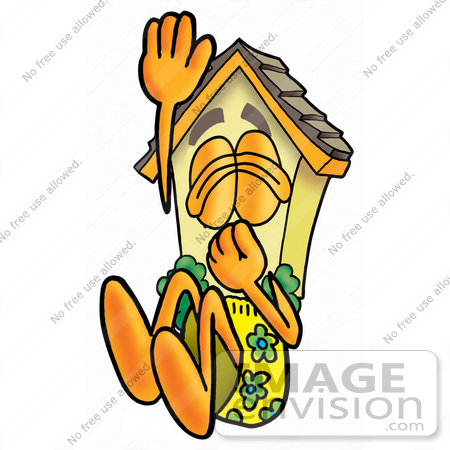 #24281 Clip Art Graphic of a Yellow Residential House Cartoon Character Plugging His Nose While Jumping Into Water by toons4biz
