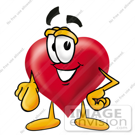 #24305 Clip Art Graphic of a Red Love Heart Cartoon Character Pointing at the Viewer by toons4biz