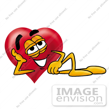 #24316 Clip Art Graphic of a Red Love Heart Cartoon Character Resting His Head on His Hand by toons4biz
