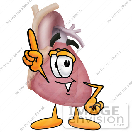 #24323 Clip Art Graphic of a Human Heart Cartoon Character Pointing Upwards by toons4biz