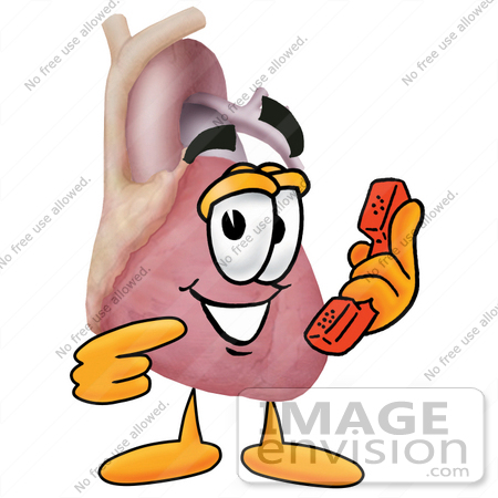 #24324 Clip Art Graphic of a Human Heart Cartoon Character Holding a Telephone by toons4biz
