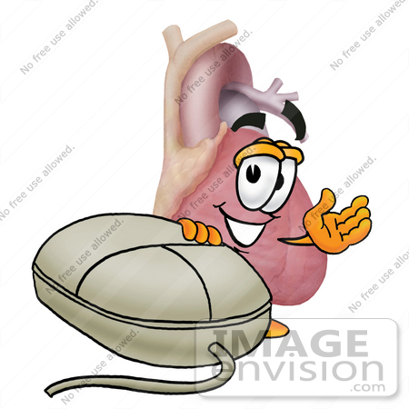 #24325 Clip Art Graphic of a Human Heart Cartoon Character With a Computer Mouse by toons4biz