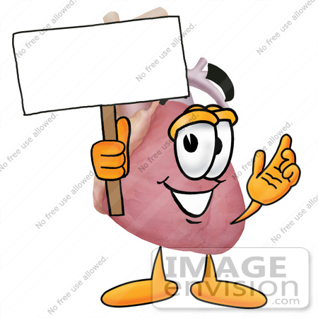 #24327 Clip Art Graphic of a Human Heart Cartoon Character Holding a Blank Sign by toons4biz