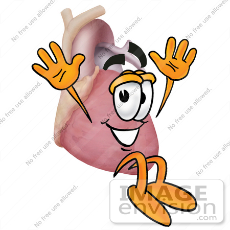 #24336 Clip Art Graphic of a Human Heart Cartoon Character Jumping by toons4biz