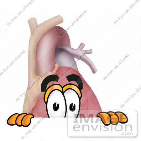 #24341 Clip Art Graphic of a Human Heart Cartoon Character Peeking Over a Surface by toons4biz
