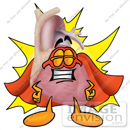 #24348 Clip Art Graphic of a Human Heart Cartoon Character Dressed as a Super Hero by toons4biz