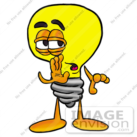 #24391 Clip Art Graphic of a Yellow Electric Lightbulb Cartoon Character Whispering and Gossiping by toons4biz