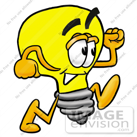#24392 Clip Art Graphic of a Yellow Electric Lightbulb Cartoon Character Running by toons4biz