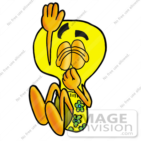 #24397 Clip Art Graphic of a Yellow Electric Lightbulb Cartoon Character Plugging His Nose While Jumping Into Water by toons4biz