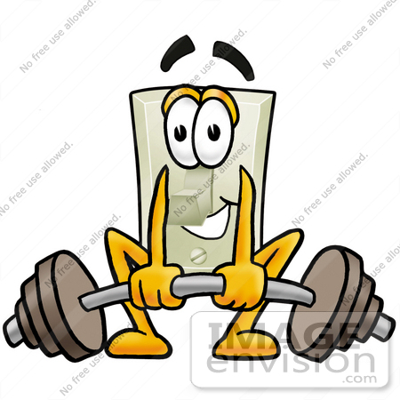 #24428 Clip Art Graphic of a White Electrical Light Switch Cartoon Character Lifting a Heavy Barbell by toons4biz