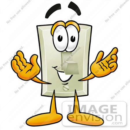 #24434 Clip Art Graphic of a White Electrical Light Switch Cartoon Character With Welcoming Open Arms by toons4biz