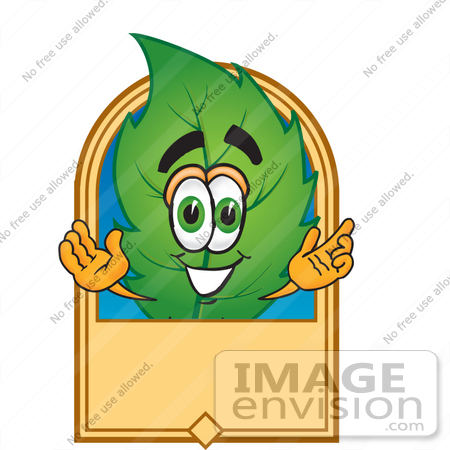 #24500 Clip Art Graphic of a Green Tree Leaf Cartoon Character Label by toons4biz