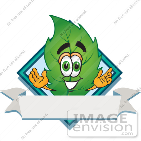 #24502 Clip Art Graphic of a Green Tree Leaf Cartoon Character Label by toons4biz