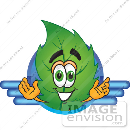 #24505 Clip Art Graphic of a Green Tree Leaf Cartoon Character Logo by toons4biz