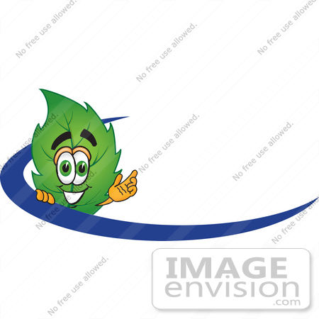 #24506 Clip Art Graphic of a Green Tree Leaf Cartoon Character Logo With a Blue Dash by toons4biz