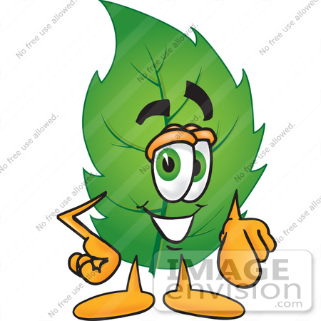 #24524 Clip Art Graphic of a Green Tree Leaf Cartoon Character Pointing at the Viewer by toons4biz