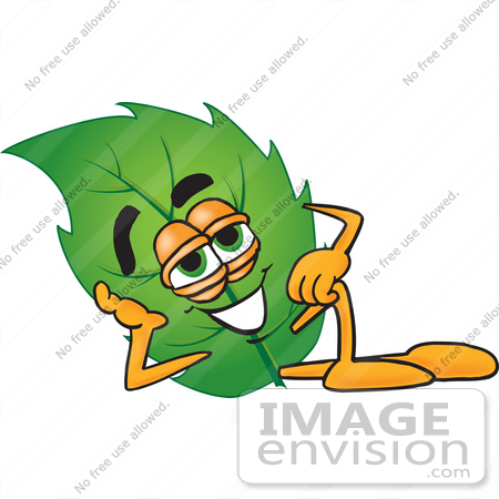 #24527 Clip Art Graphic of a Green Tree Leaf Cartoon Character Resting His Head on His Hand by toons4biz