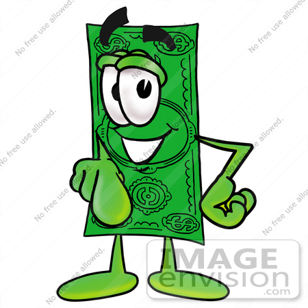 #24560 Clip Art Graphic of a Flat Green Dollar Bill Cartoon Character Pointing at the Viewer by toons4biz