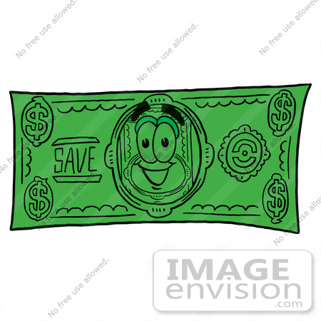 #24565 Clip Art Graphic of a Flat Green Dollar Bill Cartoon Character on a Dollar Bill by toons4biz