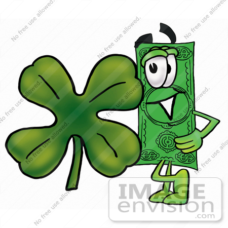 #24601 Clip Art Graphic of a Flat Green Dollar Bill Cartoon Character Wearing a Saint Patricks Day Hat With a Clover on it by toons4biz