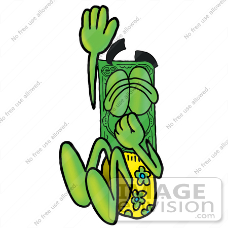 #24607 Clip Art Graphic of a Flat Green Dollar Bill Cartoon Character Plugging His Nose While Jumping Into Water by toons4biz