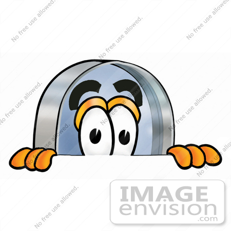 #24615 Clip Art Graphic of a Blue Handled Magnifying Glass Cartoon Character Peeking Over a Surface by toons4biz