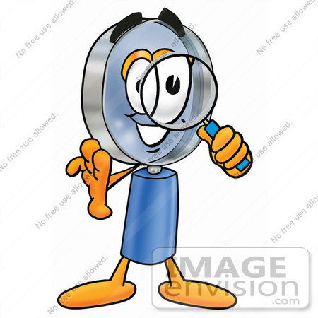 #24627 Clip Art Graphic of a Blue Handled Magnifying Glass Cartoon Character Looking Through a Magnifying Glass by toons4biz