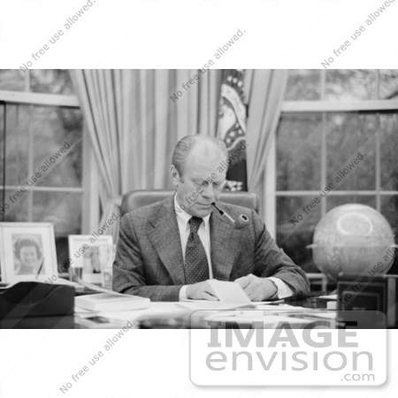 #2464 Gerald Ford Working at His Desk, Smoking a Pipe by JVPD