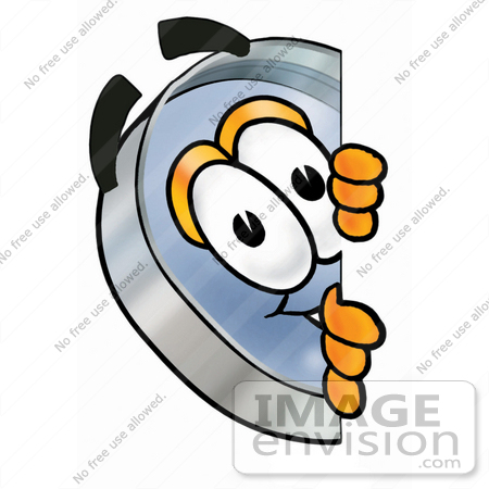 #24652 Clip Art Graphic of a Blue Handled Magnifying Glass Cartoon Character Peeking Around a Corner by toons4biz