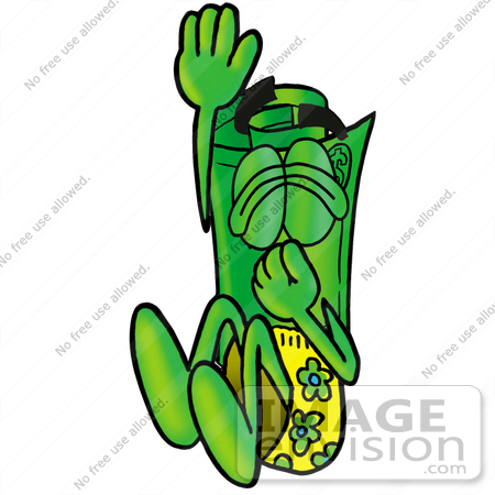 #24722 Clip Art Graphic of a Rolled Greenback Dollar Bill Banknote Cartoon Character Plugging His Nose While Jumping Into Water by toons4biz