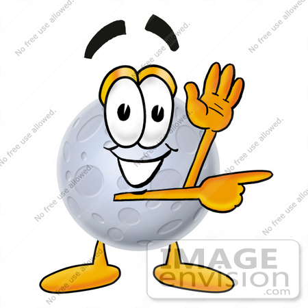 #24756 Clip Art Graphic of a Full Moon Cartoon Character Waving and Pointing by toons4biz