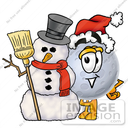 #24757 Clip Art Graphic of a Full Moon Cartoon Character With a Snowman on Christmas by toons4biz