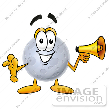 #24759 Clip Art Graphic of a Full Moon Cartoon Character Holding a Megaphone by toons4biz