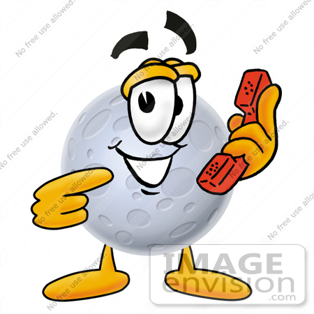 #24762 Clip Art Graphic of a Full Moon Cartoon Character Holding a Telephone by toons4biz