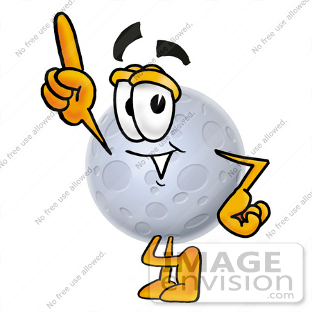 #24764 Clip Art Graphic of a Full Moon Cartoon Character Pointing Upwards by toons4biz