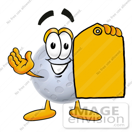 #24767 Clip Art Graphic of a Full Moon Cartoon Character Holding a Yellow Sales Price Tag by toons4biz