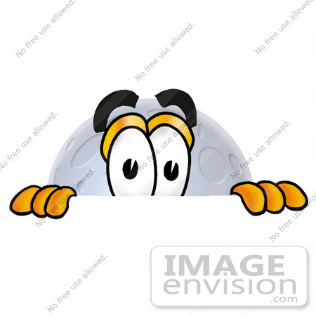 #24770 Clip Art Graphic of a Full Moon Cartoon Character Peeking Over a Surface by toons4biz